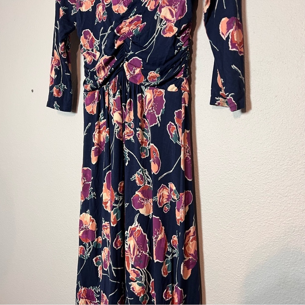 Anthropologie Maeve Midi Dress Floral Heppel Blue Purple Ruched Size Small - Picture 7 of 16